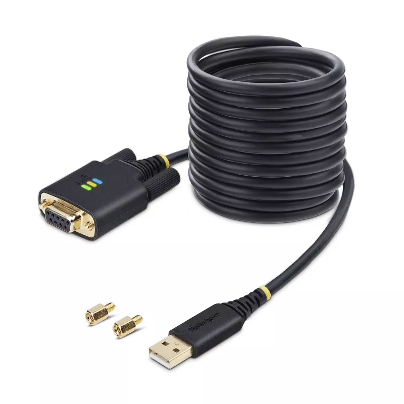 StarTech.com 10ft (3m) USB na nulový modem sériový adaptérový kábel, vymeniteľné skrutky/matice DB9, COM Retention, USB-A na RS232, FTDI, ESD ochrana úroveň 4, Windows/macOS/ChromeOS/Linux - Odolné TPE puzdro