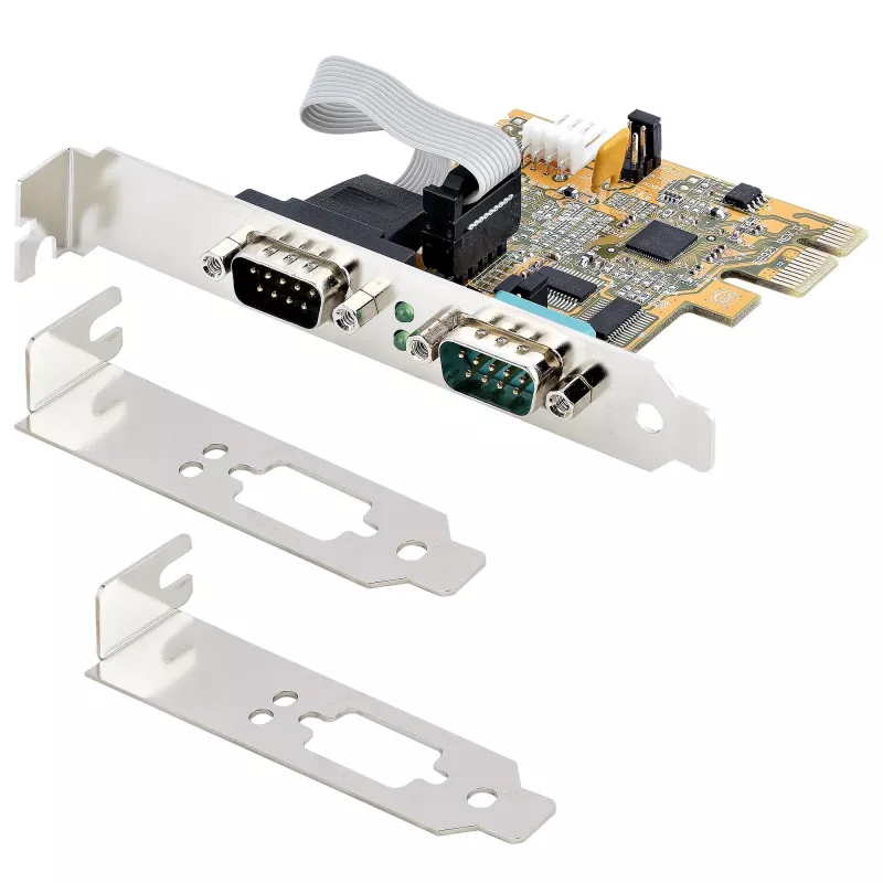 StarTech.com 2-portová PCI Express sériová karta, dual port PCIe na RS232 (DB9) sériová karta, 16C1050 UART, štandardné alebo low-profile držiaky, zachovanie COM, pre Windows a Linux