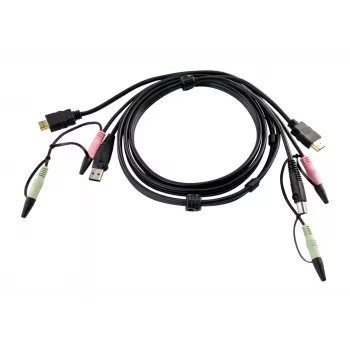 ATEN HDMI KVM kábel 1,8m, 1.8 m, HDMI, čierna, HDMI, USB A, 2 x 3,5mm, HDMI, USB B, 2 x 3,5mm, konektor samec