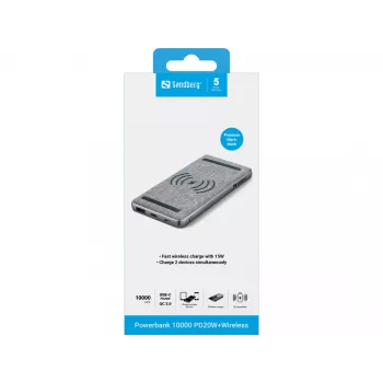 Prenosná powerbank Sandberg Powerbank 10000 PD20W+Wireless, 10000 mAh
