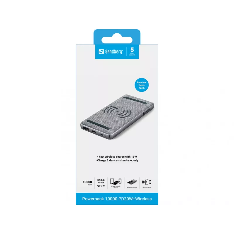 Prenosná powerbank Sandberg Powerbank 10000 PD20W+Wireless, 10000 mAh