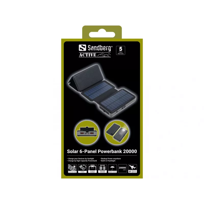 Powerbank Sandberg Solar 6-Panel 20000mAh lítium-polymérová čierna