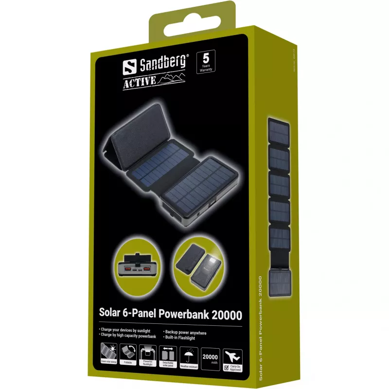 Powerbank Sandberg Solar 6-Panel 20000mAh lítium-polymérová čierna
