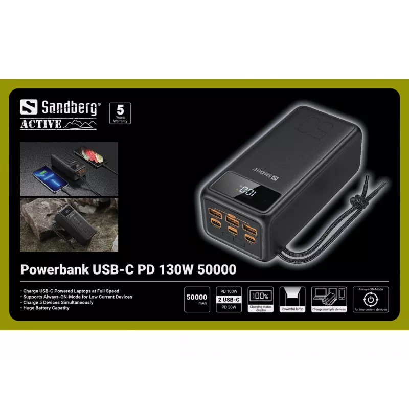 Prenosná powerbank Sandberg USB-C PD 130W 50000mAh