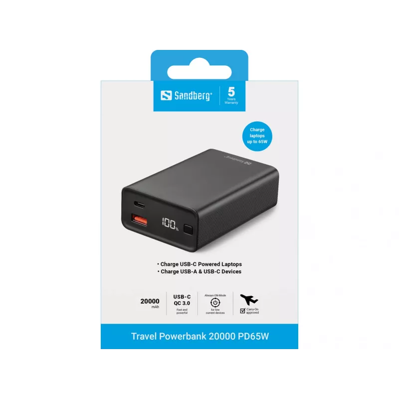 Prenosná powerbank Sandberg Travel Powerbank 20000 PD65W, 20000 mAh