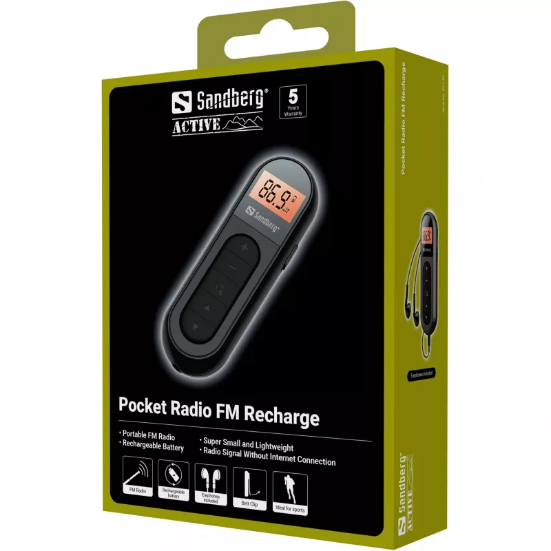 Prenosné rádio Sandberg Pocket Radio FM Recharge FM 76-108 MHz