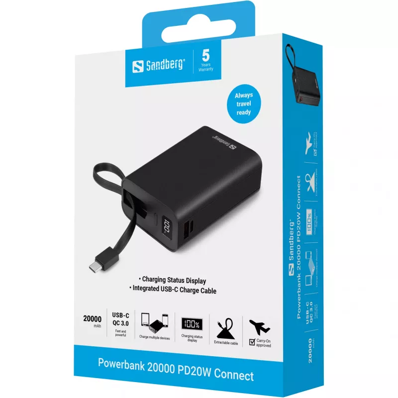Prenosná batéria Sandberg Powerbank 20000 PD20W Connect, 20000 mAh