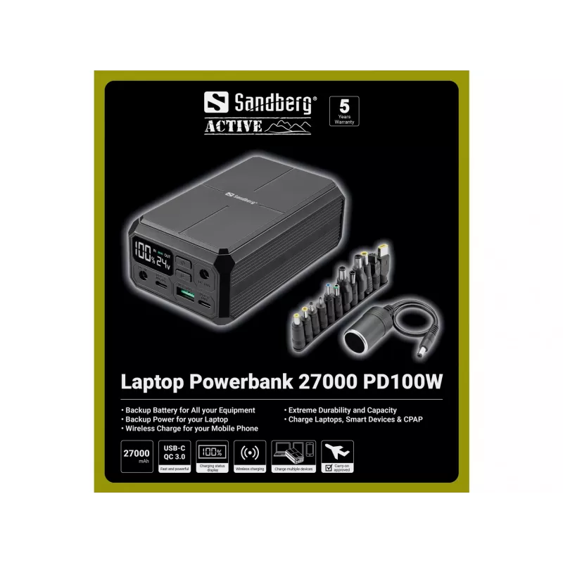 Prenosná powerbank Sandberg Laptop Powerbank 27000 PD100W, 27000 mAh
