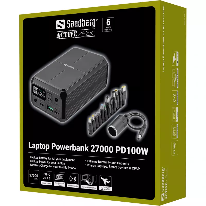 Prenosná powerbank Sandberg Laptop Powerbank 27000 PD100W, 27000 mAh