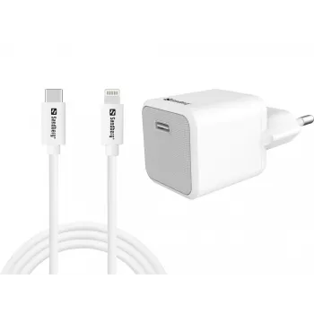 AC nabíjačka Sandberg 20W USB-C + Lightning 1M rýchlonabíjanie biela