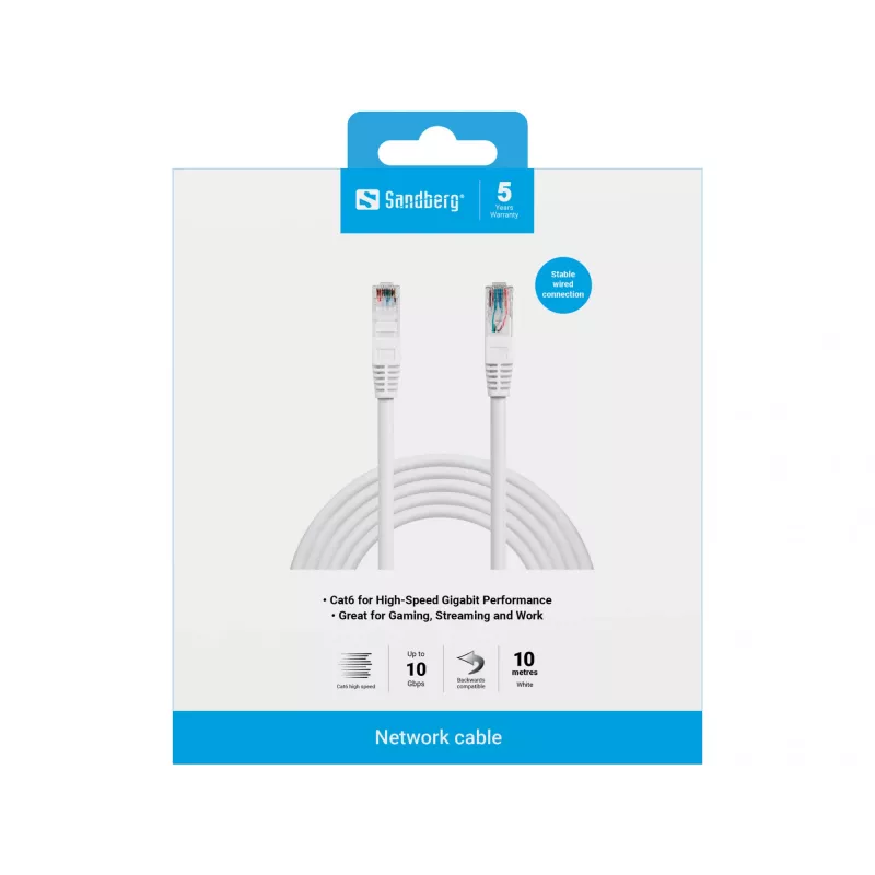 Sieťový kábel Sandberg UTP Cat6 10 m RJ-45 biely