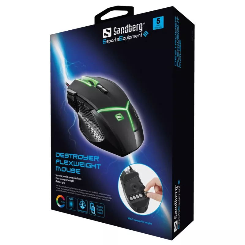 Myš Sandberg Destroyer FlexWeight USB Type-A