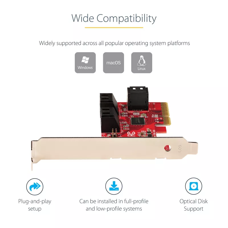 StarTech.com SATA PCIe karta – 6-portová PCIe SATA rozširujúca karta – 6 Gbit/s – Low/Full Profile – naskladané SATA konektory – ASM1166 Non-RAID – PCI Express na SATA konvertor