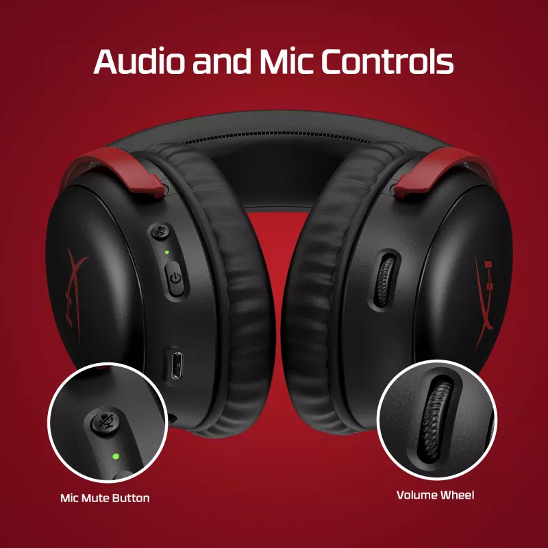 HyperX Cloud III Wireless - herný headset, čierna; červená, Čína, okolo uší, uzavretý, aktívny, 155 mm
