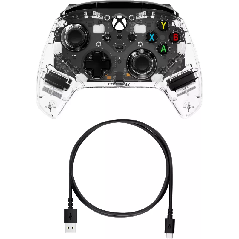 HyperX Clutch Gladiate – káblový herný RGB ovládač – Xbox, gamepad, Xbox One, Xbox Series X, káblový, USB, USB Type-A, USB Type-C, transparentný