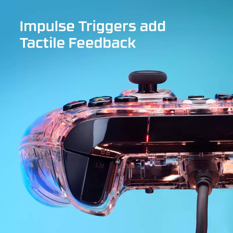 HyperX Clutch Gladiate – káblový herný RGB ovládač – Xbox, gamepad, Xbox One, Xbox Series X, káblový, USB, USB Type-A, USB Type-C, transparentný