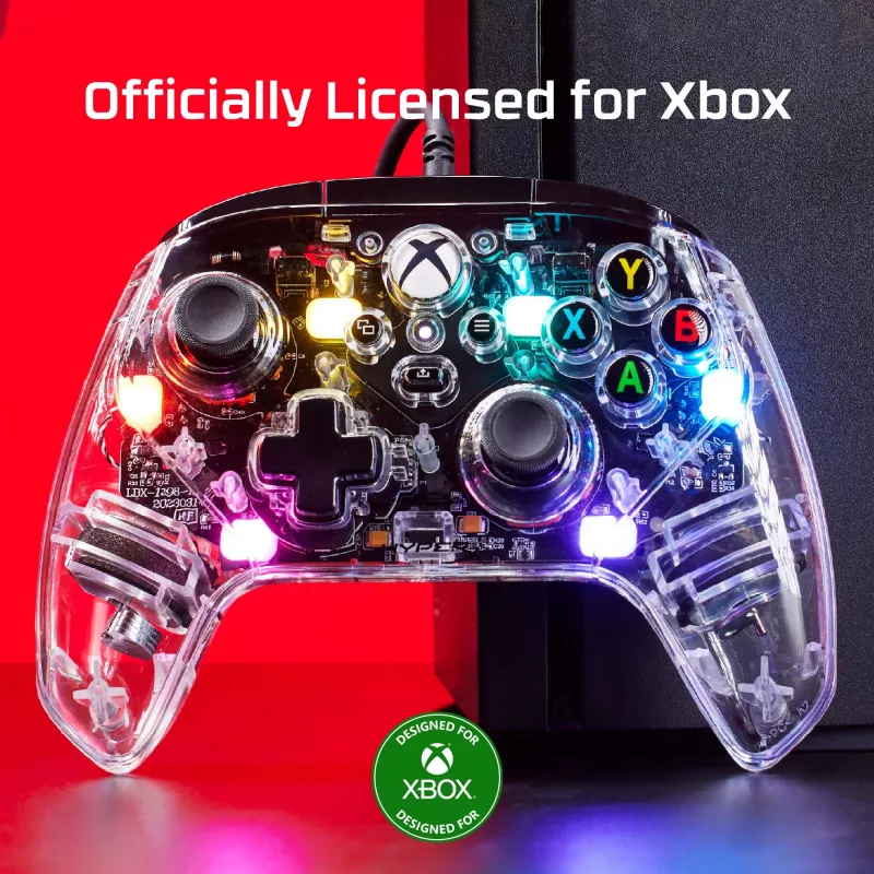 HyperX Clutch Gladiate – káblový herný RGB ovládač – Xbox, gamepad, Xbox One, Xbox Series X, káblový, USB, USB Type-A, USB Type-C, transparentný