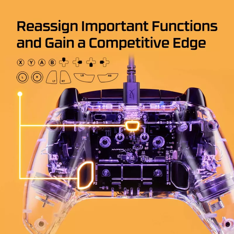 HyperX Clutch Gladiate – káblový herný RGB ovládač – Xbox, gamepad, Xbox One, Xbox Series X, káblový, USB, USB Type-A, USB Type-C, transparentný