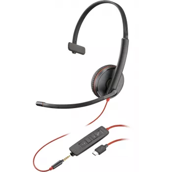 HP Poly Blackwire C3215 monaurálny headset + prenosná taška (Bulk), káblový, kancelária/callcentrum, 87 g, headset, čierna
