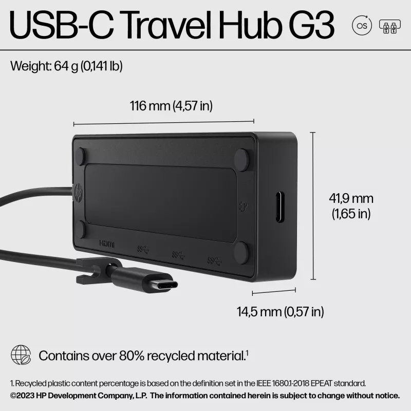 HP 86S97AA USB-C Travel Hub G3 replikátor portov, HDMI