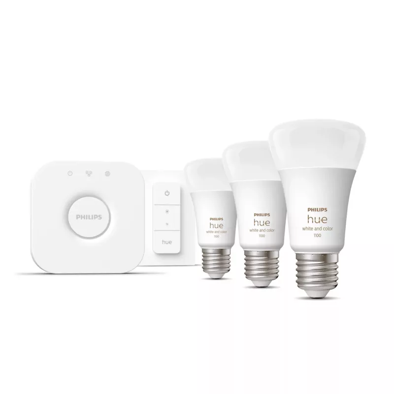Smart-Lighting-Kit Philips Hue White and Colour Ambience Starterkit – 3× E27 11W žiarovky, Bluetooth/Zigbee, stmievač