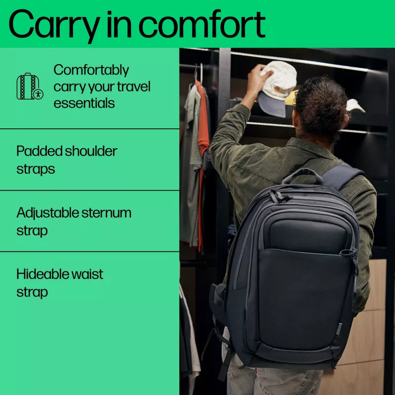 HP Travel Plus batoh na notebook 30 l, 17,3 palca (43,9 cm), rozšíriteľný na 35 l, vrecko s blokovaním RFID, 1,08 kg, grafitovo modrý