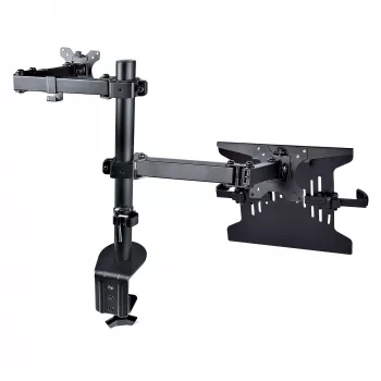 StarTech.com rameno monitora s VESA držiakom na notebook, pre jeden notebook (4,5 kg/9,9 lb) a jeden displej do 32 palcov (8 kg/17,6 lb), čierna, vetraná polica, nastaviteľný držiak ramena notebooku, C-svorka/montáž cez stôl
