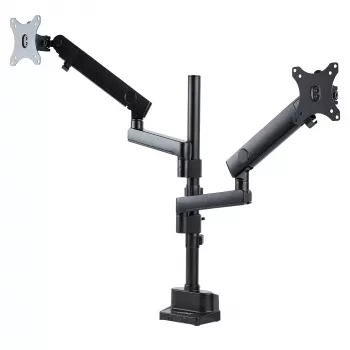 StarTech.com stolový držiak rameno na dva monitory, plne pohyblivý držiak monitora pre 2x VESA obrazovky do 32 palcov (8 kg), nastaviteľná výška, svorka/priechodka stola, mechanická pružina