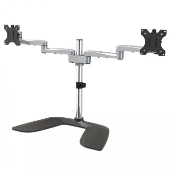 StarTech.com stolová základňa na dva monitory – ergonomický stolový stojan monitora pre VESA displeje do 32 palcov – voľne stojaci, pohyblivý, univerzálny držiak počítačového monitora – nastaviteľná výška – strieborný