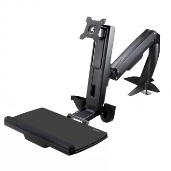 StarTech.com rameno monitora na sedenie a státie – stolová nastaviteľná pracovná stanica na sedenie a státie pre jeden 34-palcový VESA displej – ergonomický artikulujúci konvertor stola na státie s odkladacou plochou na klávesnicu