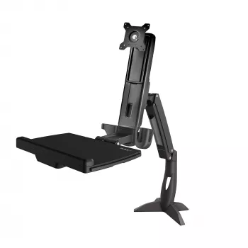 StarTech.com rameno monitora na sedenie a státie – stolová nastaviteľná pracovná stanica na sedenie a státie pre jeden 34-palcový VESA displej – ergonomický artikulujúci konvertor stola na státie s odkladacou plochou na klávesnicu