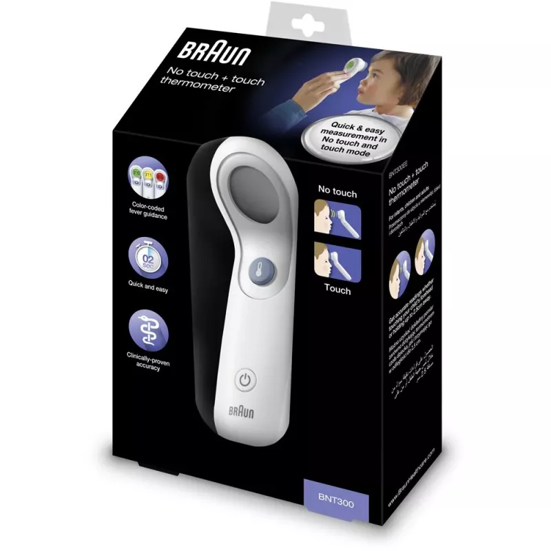 Braun BNT300WE digitálny telesný teplomer diaľkový senzorový teplomer biela čelo tlačidlá