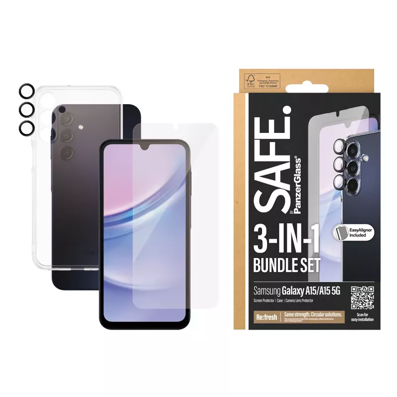 PanzerGlass SAFE. by ® 3-in-1 ochranné balenie Samsung Galaxy A15 | A15 5G
