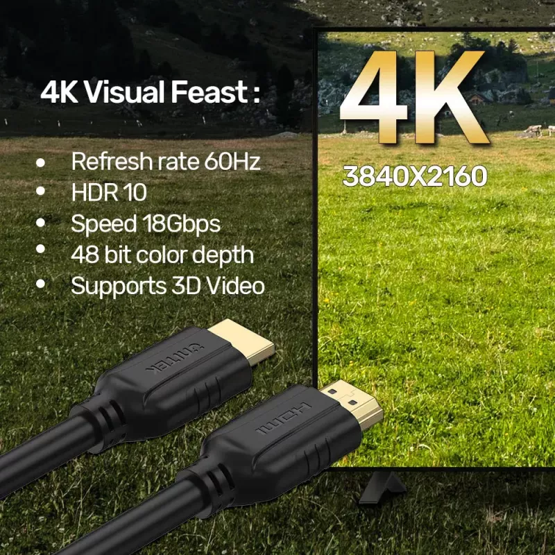 Unitek C11079BK-10M kábel HDMI 2.0, 4K 60 Hz, 10 m, HDMI typ A samec–samec, 18 Gbps, HDR, ARC, CEC, pozlátený, čierny