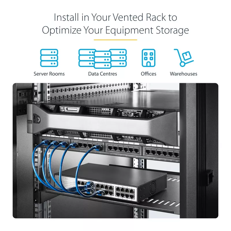 StarTech.com CABSHELF116V2PK balenie 2 ks ventilovaných políc do racku 1U, hĺbka 16 palcov