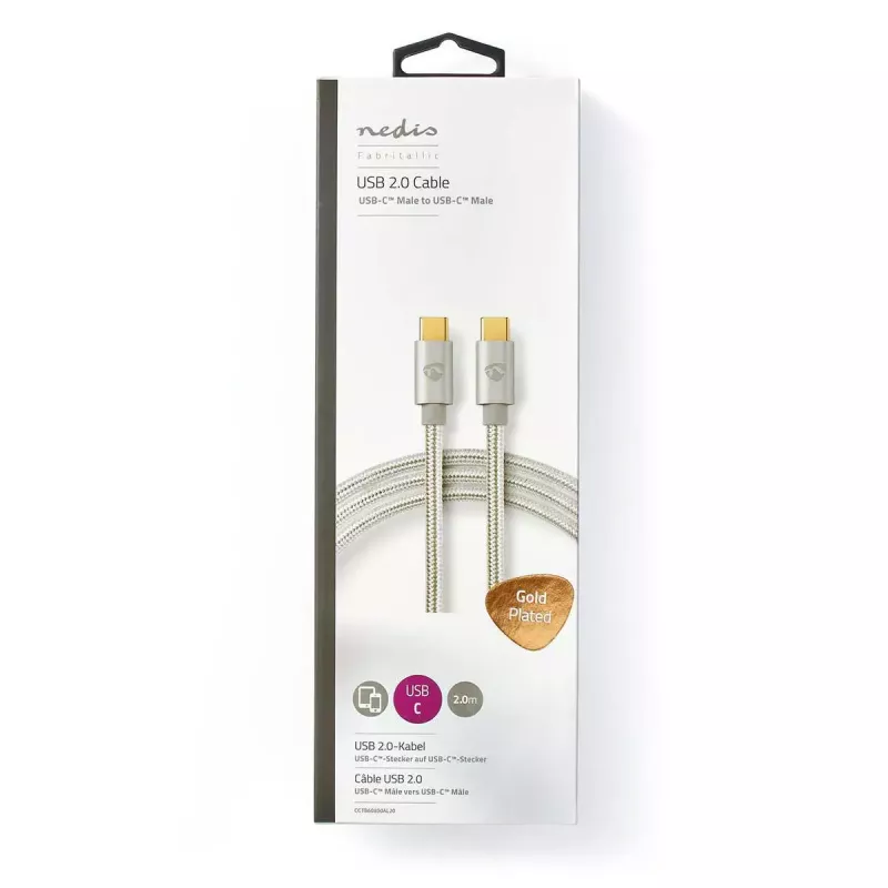 USB kábel Nedis CCTB60800AL20 USB 2.0 2 m USB C strieborný