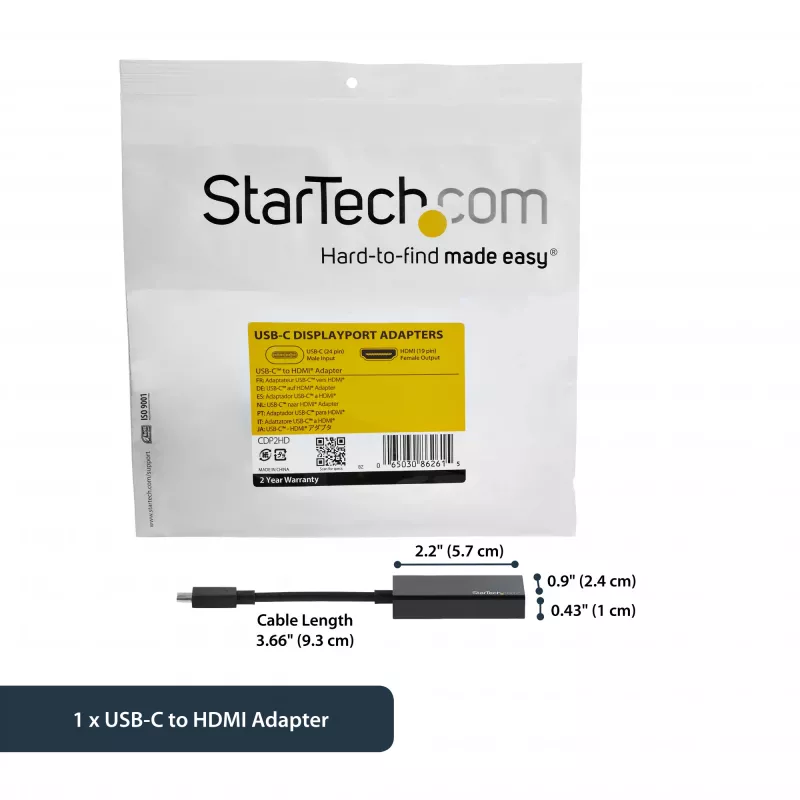 StarTech.com USB-C na HDMI adaptér s 4K 30Hz - čierny, 3.2 Gen 2 (3.1 Gen 2), USB Type-C, HDMI výstup, 3840 x 2160 pixelov