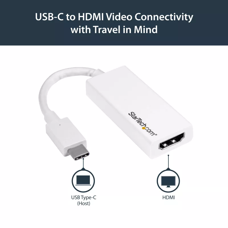 StarTech.com USB-C na HDMI adaptér s 4K 30Hz - biely, USB Type-C, HDMI výstup, 3840 x 2160 pixelov