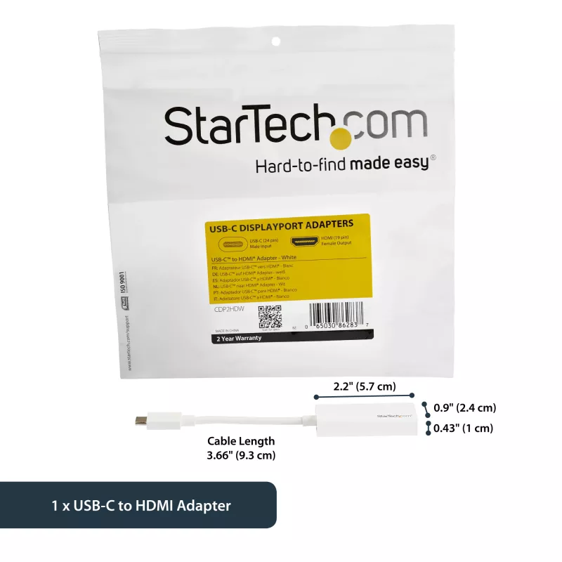 StarTech.com USB-C na HDMI adaptér s 4K 30Hz - biely, USB Type-C, HDMI výstup, 3840 x 2160 pixelov