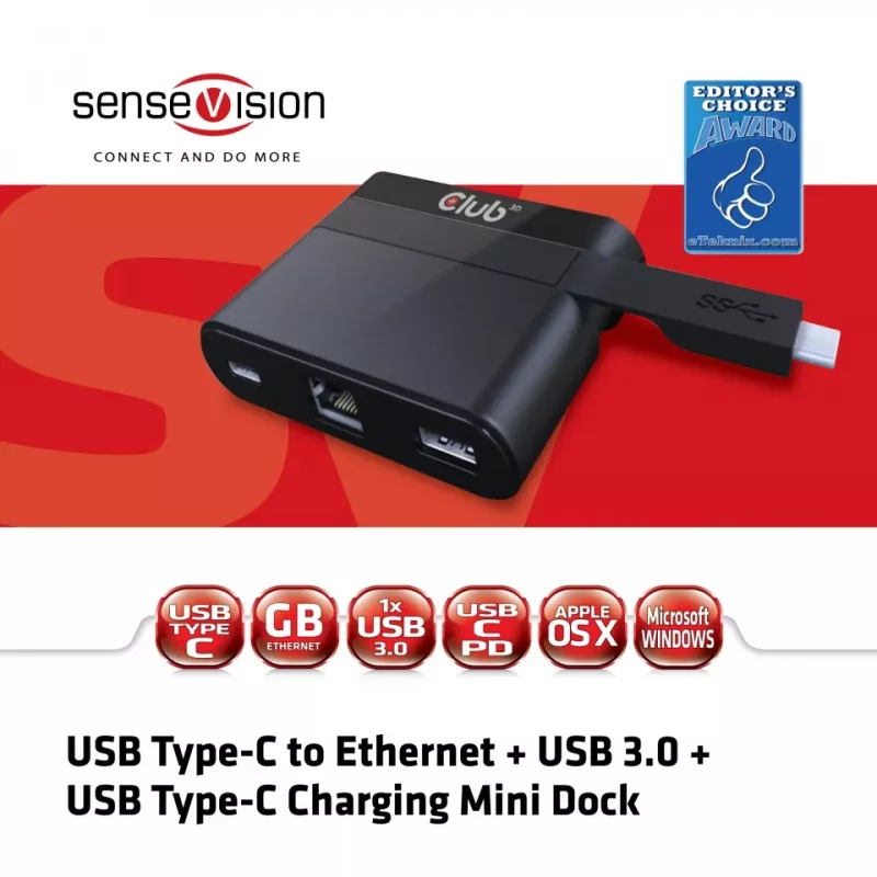 CLUB3D USB Type-C na Ethernet + USB 3.0 + USB Type-C nabíjací mini dock