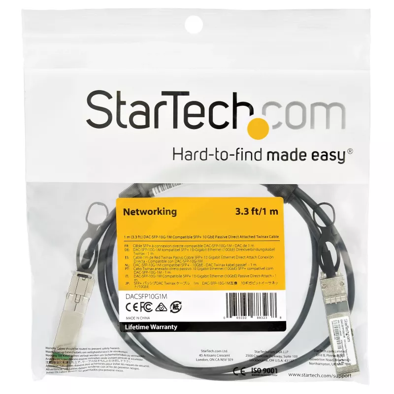 StarTech.com Dell EMC DAC-SFP-10G-1M kompatibilný 1m 10G SFP+ na SFP+ priamy prepojovací kábel Twinax – 10GbE SFP+ medený DAC 10 Gbit/s energeticky úsporný pasívny Mini-GBIC/transceiver modul DAC