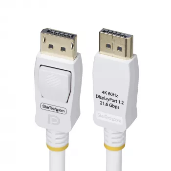 StarTech.com 10ft (3m) biely VESA certifikovaný DisplayPort 1.2 kábel, 4K 60Hz, 21,6 Gbit/s, zaisťovacie DP konektory samec, DP 1.2 DisplayPort kábel, DP monitorový kábel, M/M