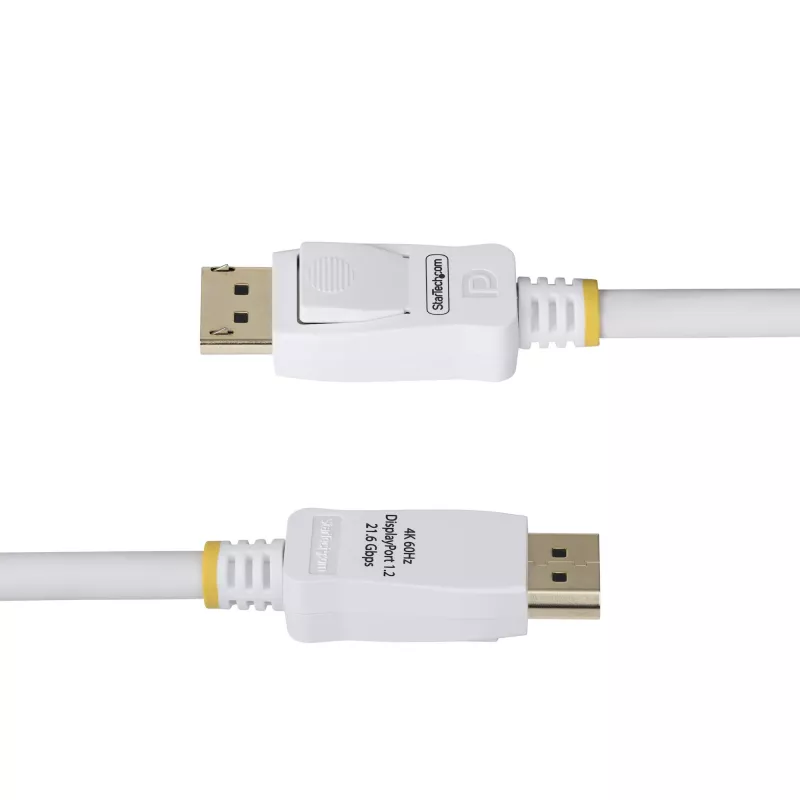 StarTech.com 10ft (3m) biely VESA certifikovaný DisplayPort 1.2 kábel, 4K 60Hz, 21,6 Gbit/s, zaisťovacie DP konektory samec, DP 1.2 DisplayPort kábel, DP monitorový kábel, M/M