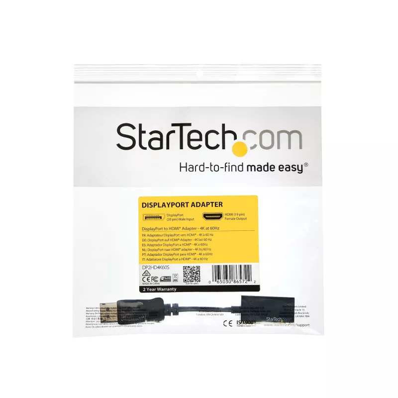 StarTech.com DP2HD4K60S adaptér z DisplayPort na HDMI, 4K 60Hz, 0,215 m, samec/samica