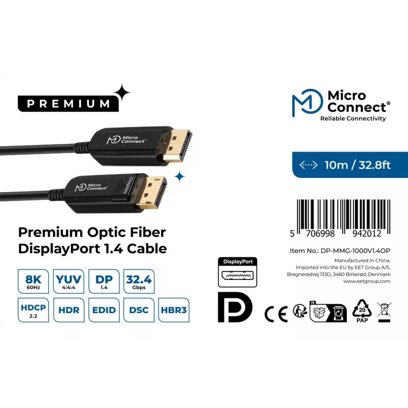 Microconnect DP-MMG-1000V1.4OP DisplayPort kábel 10 m čierny