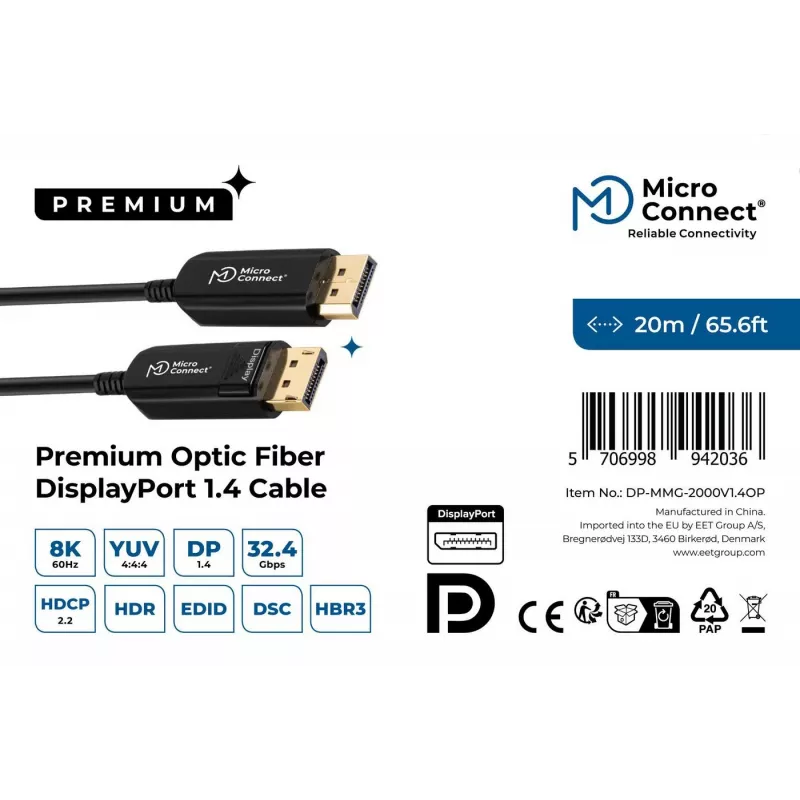 Microconnect DP-MMG-2000V1.4OP DisplayPort kábel 20 m čierny