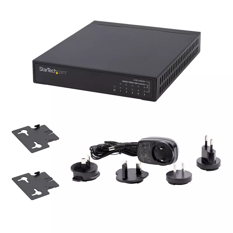 StarTech.com neupravovaný 2.5G switch – 5-portový gigabitový switch – 2.5GBASE-T neupravovaný ethernetový switch – ethernetový rozbočovač – montáž na DIN lištu alebo stenu – multi-gigabit – Auto-MDIX – 9K Jumbo