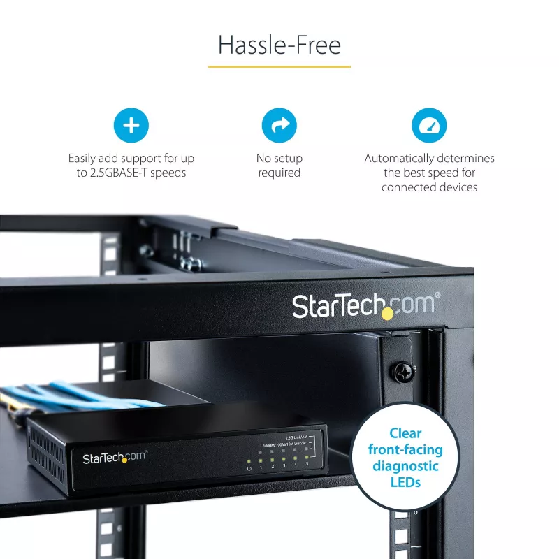 StarTech.com neupravovaný 2.5G switch – 5-portový gigabitový switch – 2.5GBASE-T neupravovaný ethernetový switch – ethernetový rozbočovač – montáž na DIN lištu alebo stenu – multi-gigabit – Auto-MDIX – 9K Jumbo