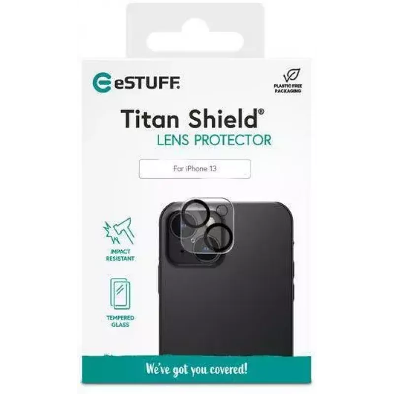 eSTUFF ES501010 Titan Shield ochrana objektívu fotoaparátu pre iPhone 13 / 13 mini, priehľadná