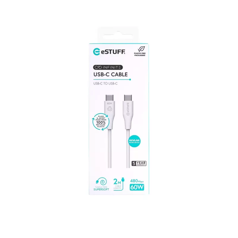 USB kábel eSTUFF ES604270 2 m USB C biely USB 2.0 0,48 Gbit/s